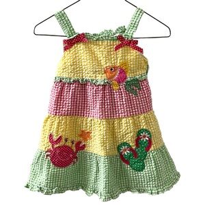 Good Lad Baby Girl Seersucker Sun Beach Dress Fish Crab appliqués 18 months